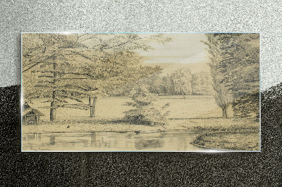 A peaceful landscape by the river Glass Wall Art