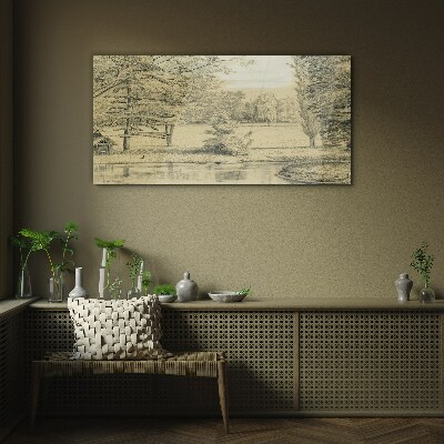 A peaceful landscape by the river Glass Wall Art