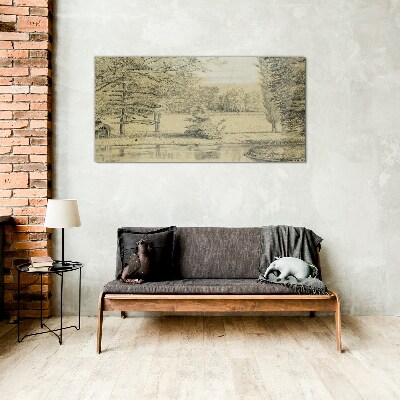 A peaceful landscape by the river Glass Wall Art