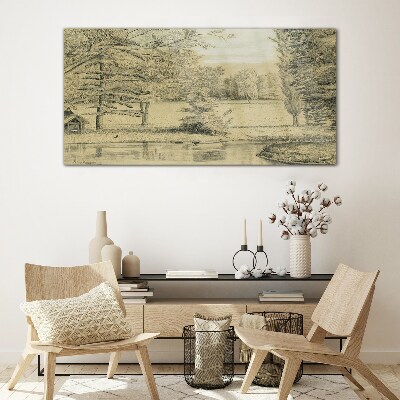 A peaceful landscape by the river Glass Wall Art