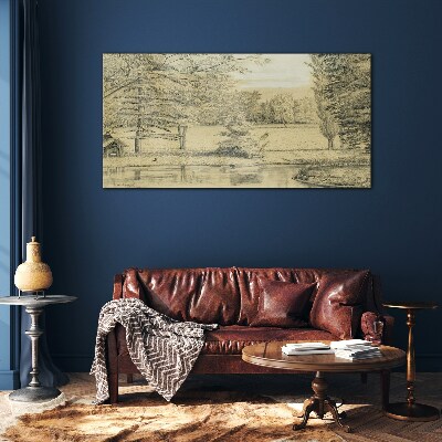 A peaceful landscape by the river Glass Wall Art