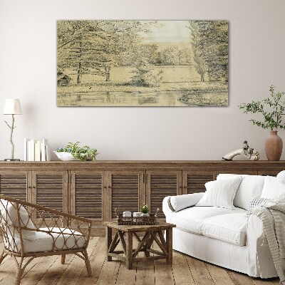 A peaceful landscape by the river Glass Wall Art