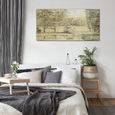 A peaceful landscape by the river Glass Wall Art