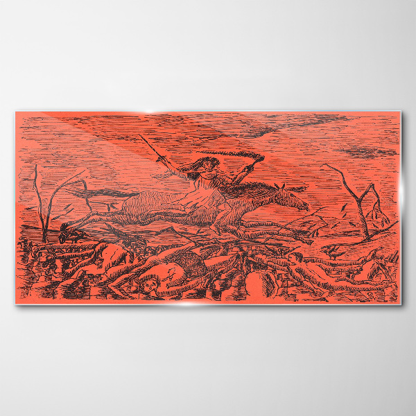 Rider on a Fiery Landscape Glass Wall Art