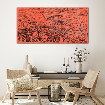 Rider on a Fiery Landscape Glass Wall Art