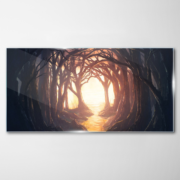 Light in the forest Glass Wall Art