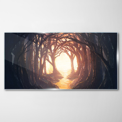 Light in the forest Glass Wall Art