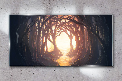 Light in the forest Glass Wall Art