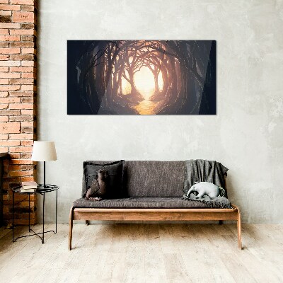 Light in the forest Glass Wall Art