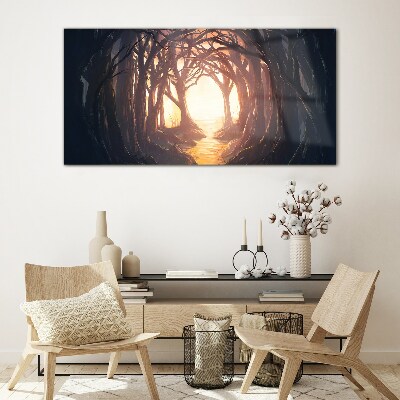 Light in the forest Glass Wall Art