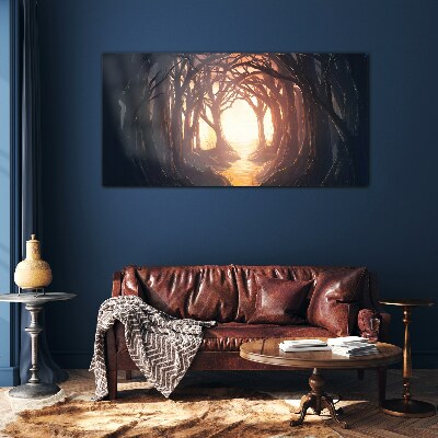 Light in the forest Glass Wall Art