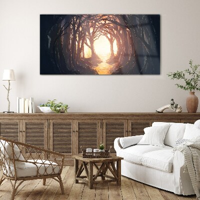 Light in the forest Glass Wall Art