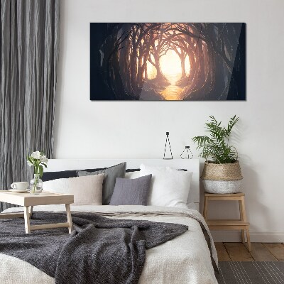 Light in the forest Glass Wall Art