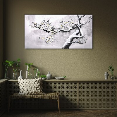 A blooming branch in a monochromatic tone Glass Wall Art