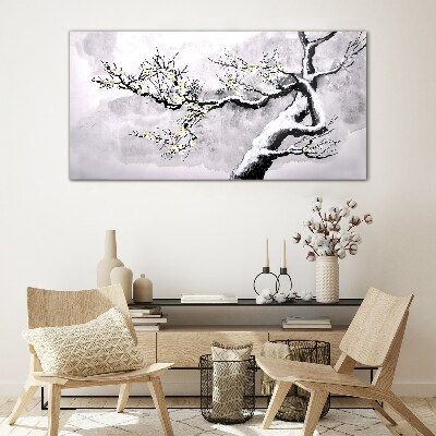 A blooming branch in a monochromatic tone Glass Wall Art