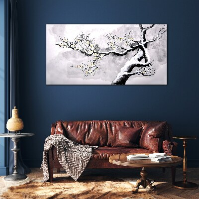 A blooming branch in a monochromatic tone Glass Wall Art