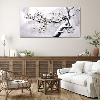 A blooming branch in a monochromatic tone Glass Wall Art