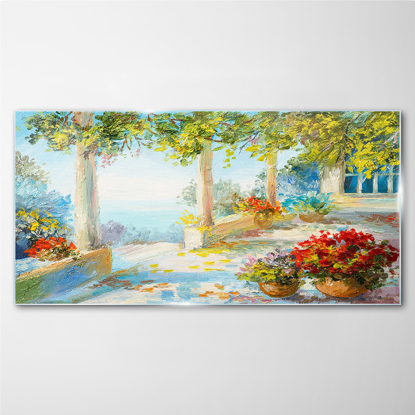 Spring landscape with flowers Glass Wall Art