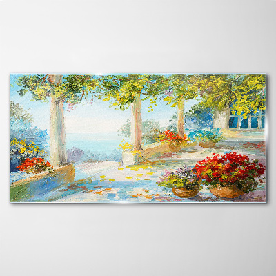 Spring landscape with flowers Glass Wall Art