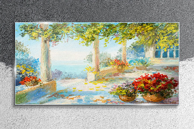 Spring landscape with flowers Glass Wall Art