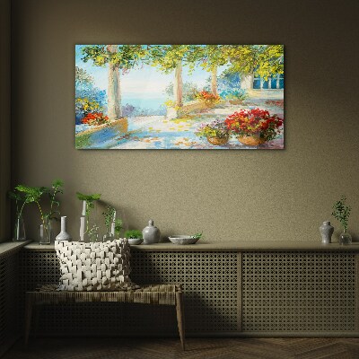 Spring landscape with flowers Glass Wall Art