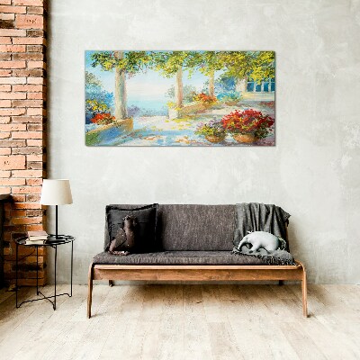 Spring landscape with flowers Glass Wall Art