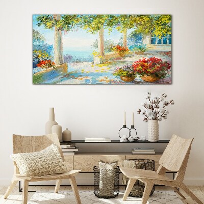 Spring landscape with flowers Glass Wall Art