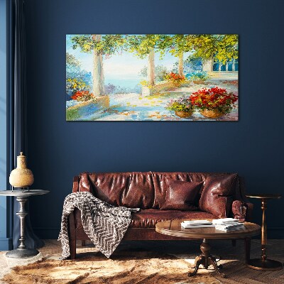 Spring landscape with flowers Glass Wall Art