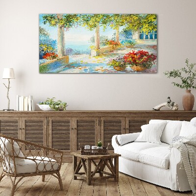 Spring landscape with flowers Glass Wall Art