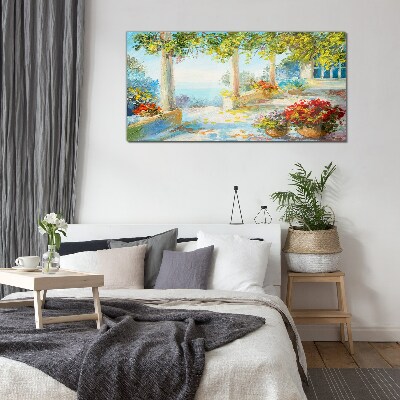 Spring landscape with flowers Glass Wall Art