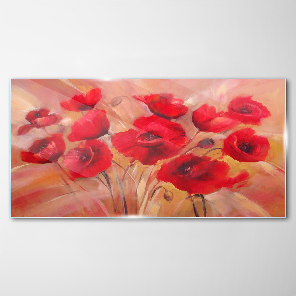 Red poppies in a pastel composition Glass Wall Art