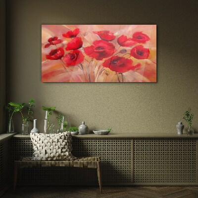 Red poppies in a pastel composition Glass Wall Art