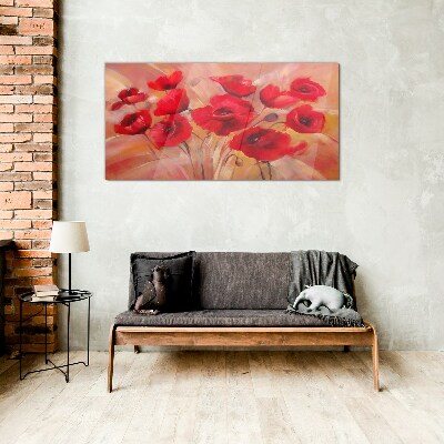 Red poppies in a pastel composition Glass Wall Art