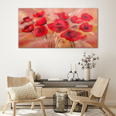 Red poppies in a pastel composition Glass Wall Art