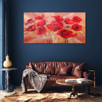 Red poppies in a pastel composition Glass Wall Art