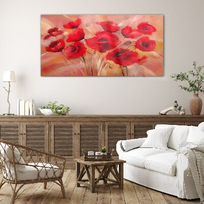 Red flowers poppies Glass Wall Art
