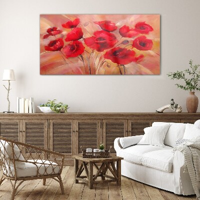 Red poppies in a pastel composition Glass Wall Art