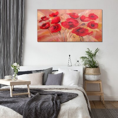 Red flowers poppies Glass Wall Art
