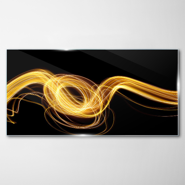 Golden streaks of light on black Glass Wall Art
