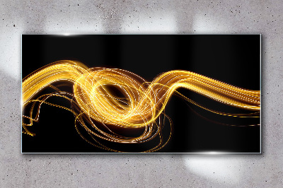 Golden streaks of light on black Glass Wall Art