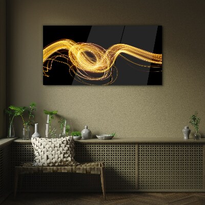 Golden streaks of light on black Glass Wall Art