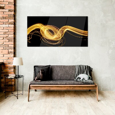Golden streaks of light on black Glass Wall Art
