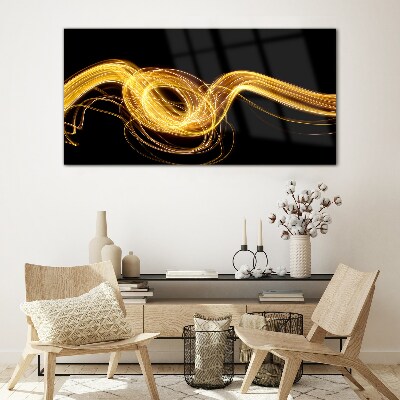 Golden streaks of light on black Glass Wall Art