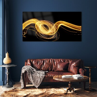 Golden streaks of light on black Glass Wall Art