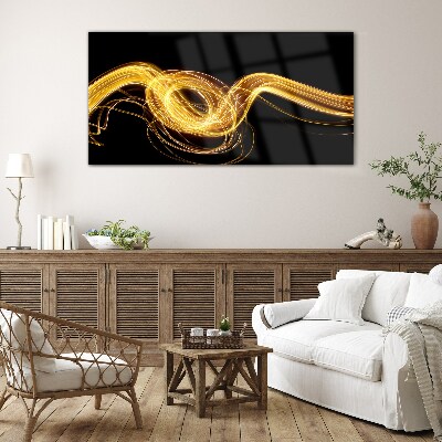 Golden streaks of light on black Glass Wall Art