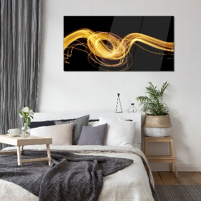 Golden streaks of light on black Glass Wall Art