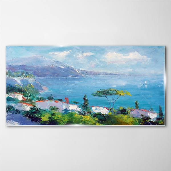 Seascape in blue Glass Wall Art