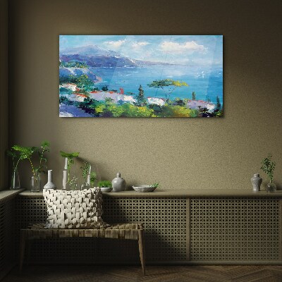 Seascape in blue Glass Wall Art