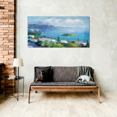 Seascape in blue Glass Wall Art