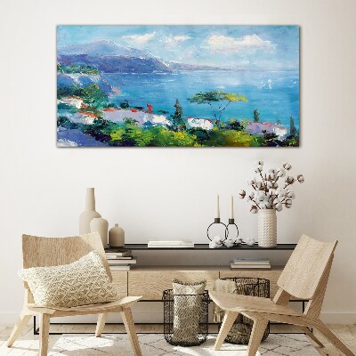 Seascape in blue Glass Wall Art